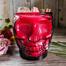 Load image into Gallery viewer, Cinnamon Sticks Red Skull Candle - Recycled Glass - 15 oz