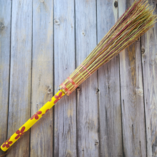 Load image into Gallery viewer, Hand Painted Decorative Round Broom - 26" Folk Art Besom Broom Yellow and Pink