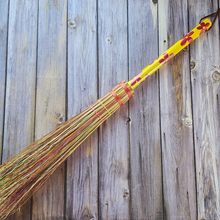Load image into Gallery viewer, Hand Painted Decorative Round Broom - 26" Folk Art Besom Broom Yellow and Pink