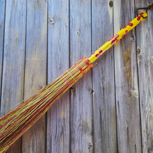 Load image into Gallery viewer, Hand Painted Decorative Round Broom - 26" Folk Art Besom Broom Yellow and Pink