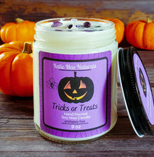 Load image into Gallery viewer, Tricks or Treats Soy Candle – Sweet Pumpkin Candy Handcrafted Candle