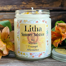 Load image into Gallery viewer, Litha Ritual Candle – Floral Summer Solstice Soy Candle for Sun Energy, Joy & Seasonal Celebration