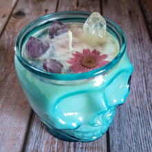 Load image into Gallery viewer, Spring Rains Blue Skull Candle