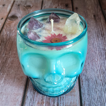 Load image into Gallery viewer, Spring Rains Blue Skull Candle