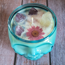 Load image into Gallery viewer, Spring Rains Blue Skull Candle