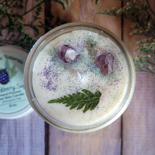Load image into Gallery viewer, Blackberry sage hand poured soy wax candle with crystals