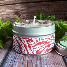Load image into Gallery viewer, Peppermint Mocha hand poured soy wax candle with crystals