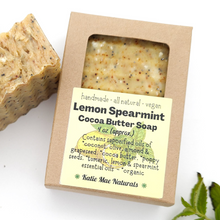 Load image into Gallery viewer, Vegan lemon spearmint soap with turmeric and poppy seeds