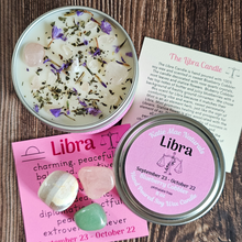 Load image into Gallery viewer, Libra astrology candle and crystal gift set