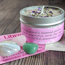 Load image into Gallery viewer, Libra candle and crystals