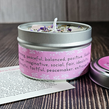 Load image into Gallery viewer, Hand Poured soy wax candle with crystals for zodiac sign Libra