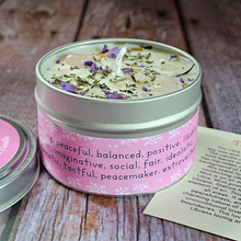 Load image into Gallery viewer, Hand poured soy wax candle with crystals for zodiac sign Libra