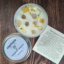 Load image into Gallery viewer, Capricorn zodiac candle with crystals
