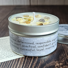Load image into Gallery viewer, Hand poured soy wax candle with crystals for zodiac sign Capricorn