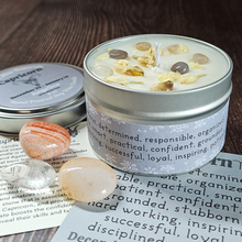 Load image into Gallery viewer, Candle and crystals for zodiac sign Capricorn