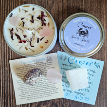 Load image into Gallery viewer, Candle and crystal gift set for zodiac sign cancer