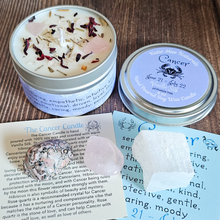 Load image into Gallery viewer, Astrology candle and crystals for cancer zodiac sign
