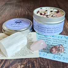 Load image into Gallery viewer, Cancer astrology candle and crystals gift set