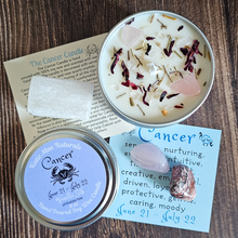 Load image into Gallery viewer, Candle and crystals for zodiac sign cancer