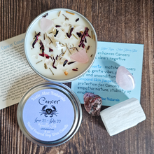 Load image into Gallery viewer, Astrology candle and crystals gift set for cancer