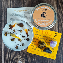 Load image into Gallery viewer, Soy candle and gemstones gift set for zodiac sign Leo