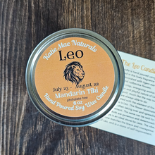 Load image into Gallery viewer, Hand poured soy wax candle with crystals for zodiac sign Leo