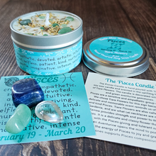 Load image into Gallery viewer, Pisces candle gift set with 3 gemstones