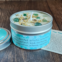 Load image into Gallery viewer, Pisces soy candle with crystals