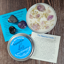 Load image into Gallery viewer, Candle and crystals gift set for zodiac sign Aquarius