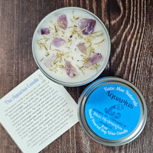 Load image into Gallery viewer, Aquarius zodiac candle with amethyst crystals