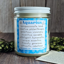 Load image into Gallery viewer, Aquarius candle with amethyst crystals