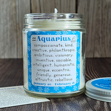 Load image into Gallery viewer, Aquarius candle with amethyst crystals