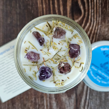Load image into Gallery viewer, Aquarius candle with amethyst crystals