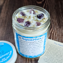 Load image into Gallery viewer, Aquarius candle with amethyst crystals