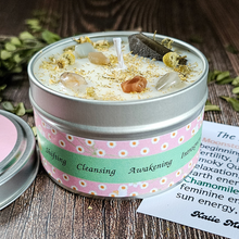 Load image into Gallery viewer, Imbolc candle with gemstones