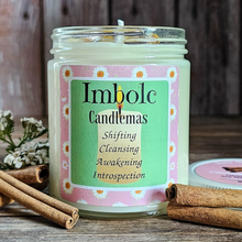 Load image into Gallery viewer, Imbolc soy candle with crystals