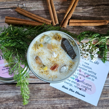 Load image into Gallery viewer, Hand poured soy wax candle with crystals for Imbolc