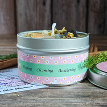 Load image into Gallery viewer, Imbolc altar candle with crystals