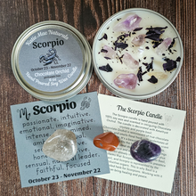 Load image into Gallery viewer, Candle and gemstones gift set for zodiac sign Scorpio