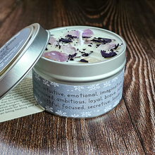 Load image into Gallery viewer, Scorpio soy wax candle with amethyst crystals