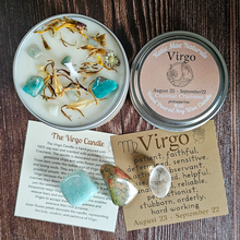 Load image into Gallery viewer, Candle and crystals gift set for zodiac sign Virgo