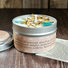 Load image into Gallery viewer, Virgo soy candle with amazonite crystals