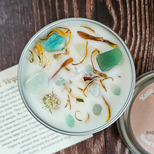 Load image into Gallery viewer, Virgo candle with amazonite crystals