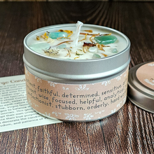 Load image into Gallery viewer, Virgo soy candle with crystals