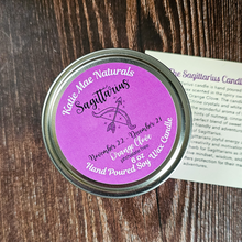 Load image into Gallery viewer, Sagittarius soy candle with crystals