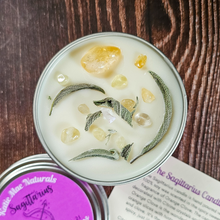 Load image into Gallery viewer, Sagittarius soy candle with crystals