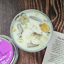 Load image into Gallery viewer, Sagittarius soy candle with crystals