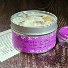 Load image into Gallery viewer, Sagittarius soy candle with crystals