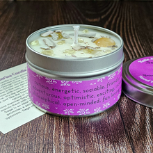 Load image into Gallery viewer, Sagittarius soy candle with citrine crystals
