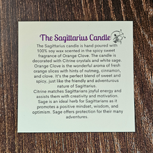 Load image into Gallery viewer, Sagittarius candle description card